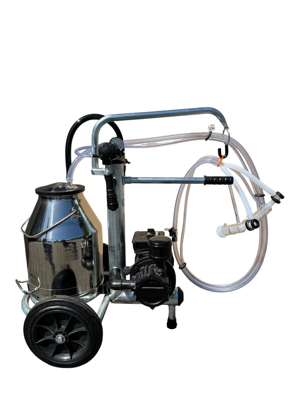 Minimilker Modell Black-Basic, 30 Liter Edelstahl Eimer mit Deckel, Vakuumpumpe 220 V, 200 L/min Schafmelkzeug Black Milk, Pulsator 50/50, komplett