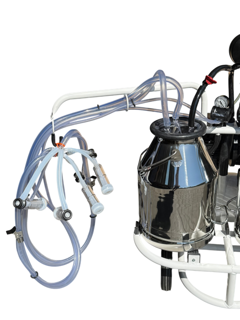 Doppelter Minimilker mit Vakuumtank,  geölter Vakuumpumpe ,kompl. mit 2 x 30 Liter Edelstahl Eimer und 4 x BM Ziege Classic