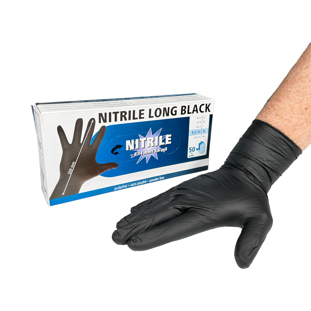 Nitril Melkerhandschuhe, schwarz, extra dick, Gr. M, 50 Stück