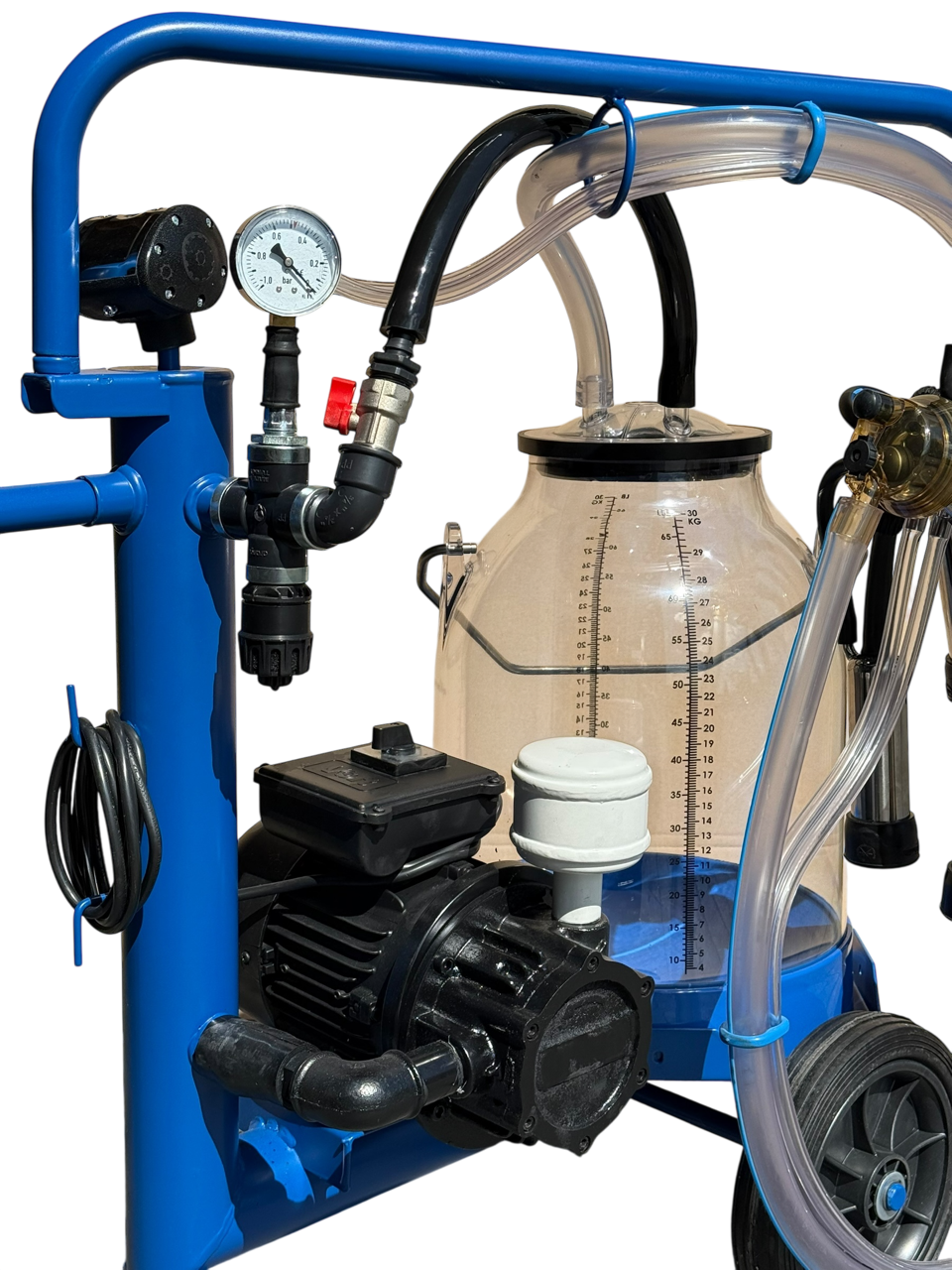 Minimilker ohne Vakuumtank, Blue Edition, passend für DeLaval und Fullwood, blaues Gestell mit blauen Kunststoff Eimer 