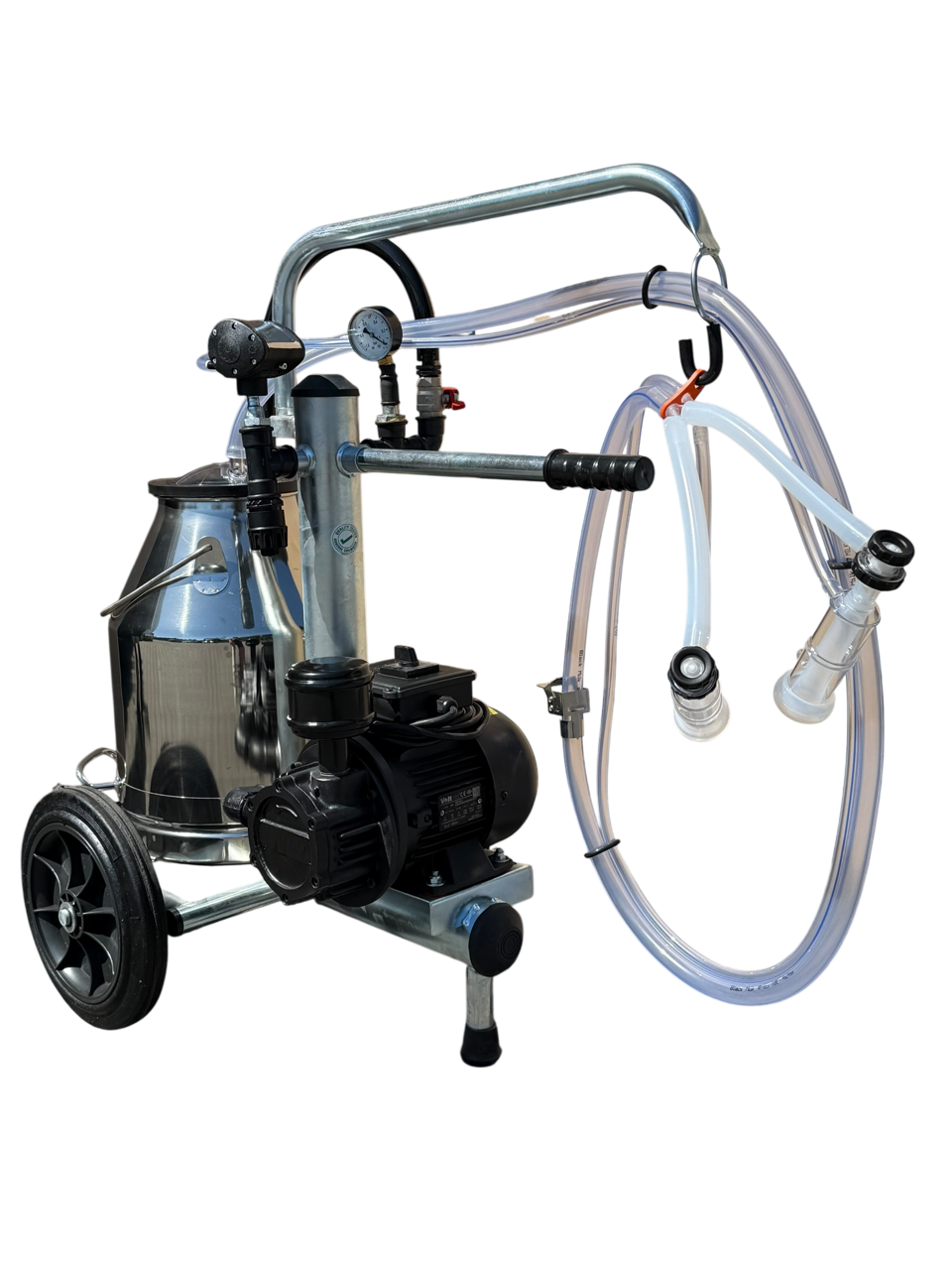 Minimilker Modell Black-Basic, 30 Liter Edelstahl Eimer mit Deckel, Vakuumpumpe 220 V, 200 L/min Schafmelkzeug Black Milk, Pulsator 50/50, komplett