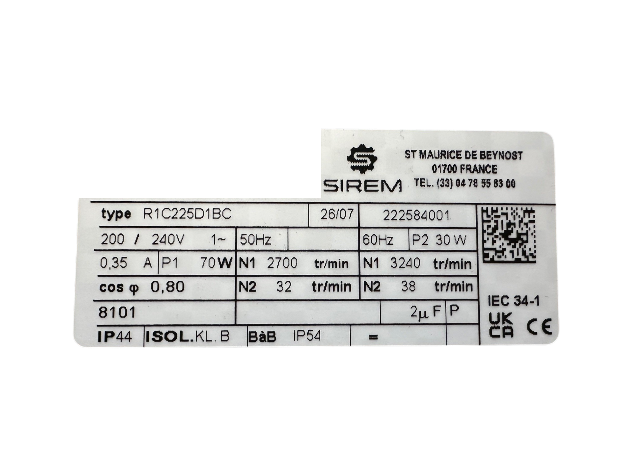 Rührwerksmotor R1C225D1BC, 200 - 240 V, 32 - 38 U/Min. ,Welle Ø 15 mm Länge 45 mm , 25 mm vom Wellenende bis Bohrungsmitte  Ø 3,5 mm