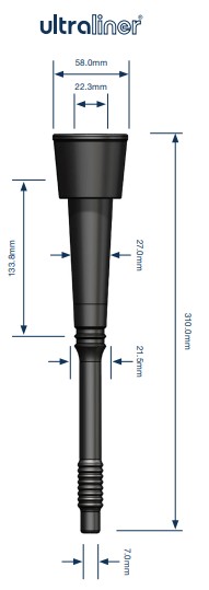Milkrite Zitzengummi passend für Dairymaster 916 S, Loch Ø 22,5 mm, Anschluss 8,5 mm, Länge 310 mm