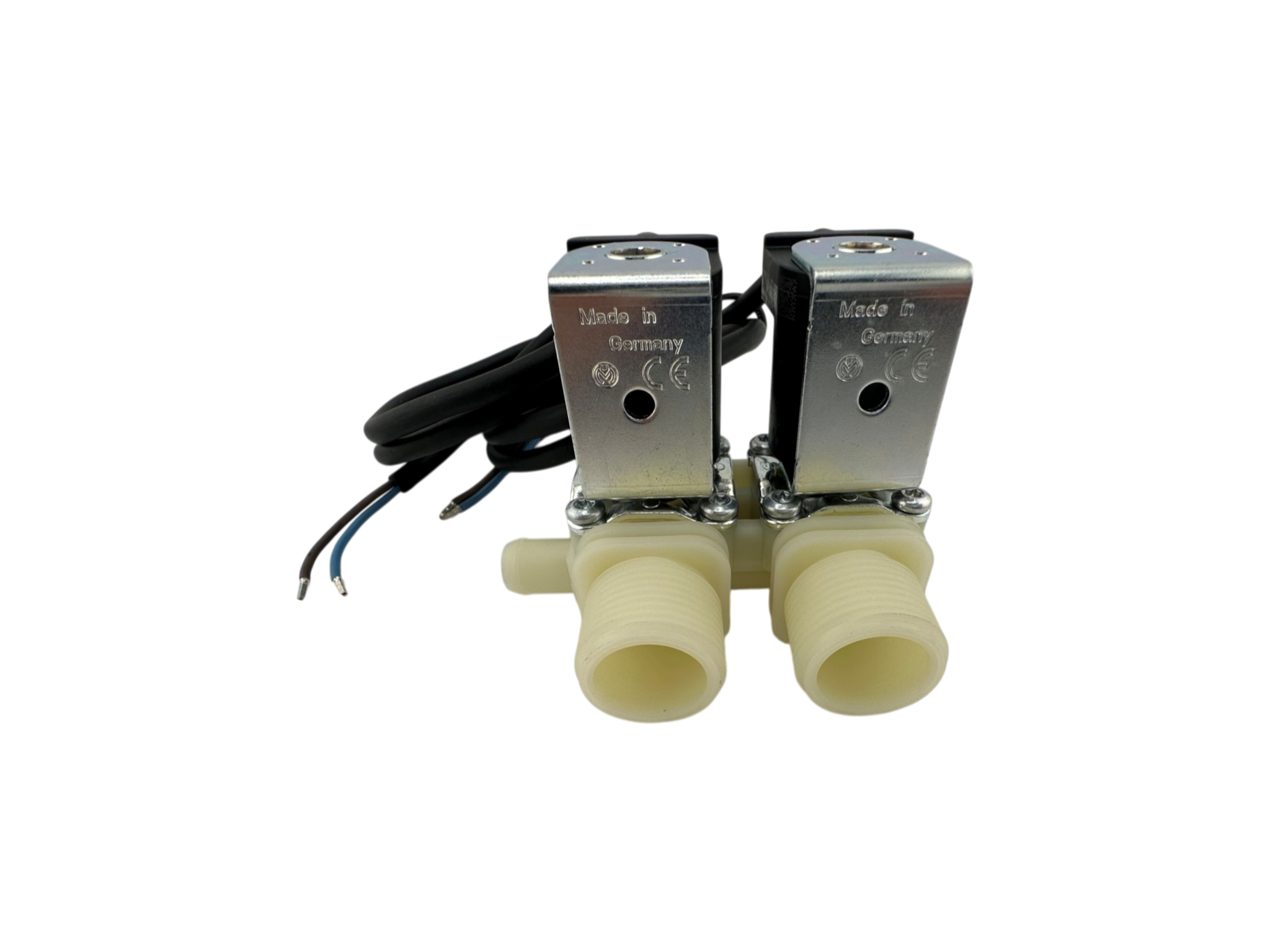 Doppelmischventil, 24V, 2 x ¾" Anschlussgewinde, 1 x Ø 13,5mm Stutzen seitlich, mit Anschlusskabel