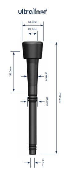 Zitzengummi 381991, Loch Ø 23 mm,Anschluss Ø 10 mm, Länge 319 mm