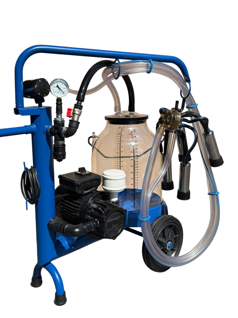 Minimilker ohne Vakuumtank, Blue Edition, passend für DeLaval und Fullwood, blaues Gestell mit blauen Kunststoff Eimer 