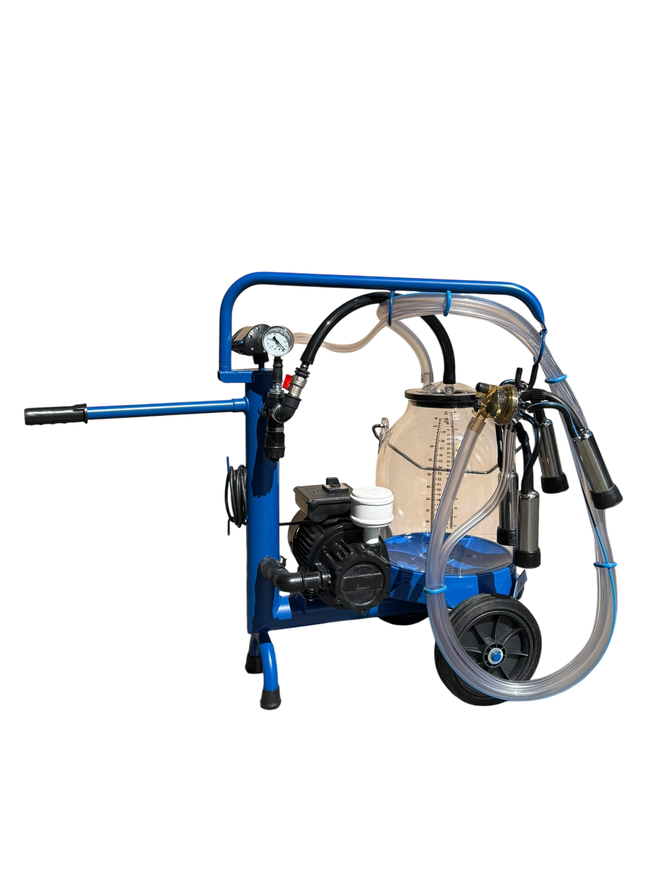 Minimilker ohne Vakuumtank, Blue Edition, passend für DeLaval und Fullwood, blaues Gestell mit blauen Kunststoff Eimer 