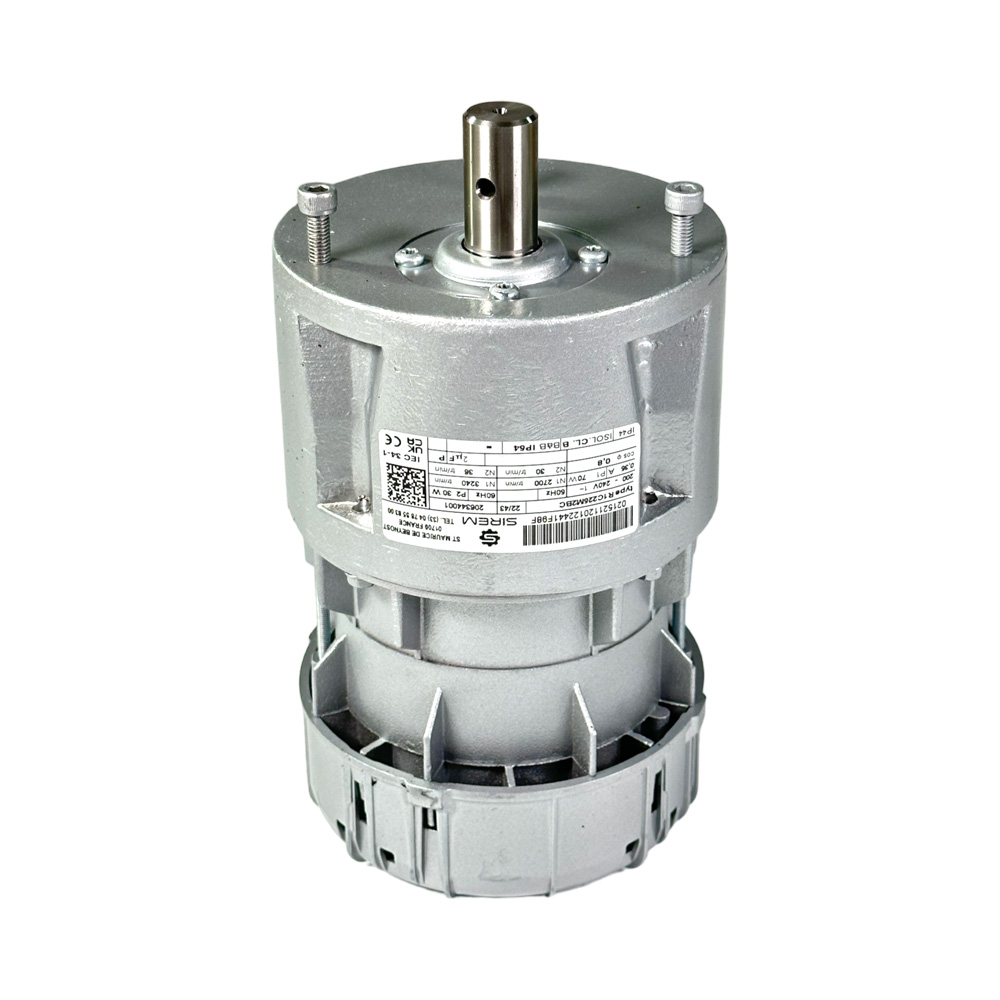 Rührwerksmotor R1C225M2BC, 230 V  , 50Hz , 30-36  U/Min. ,Welle Ø 19 mm Länge 35 mm , 17 mm vom Wellenende bis Bohrungsmitte  Ø 5 mm , 1100W, 300 L/min