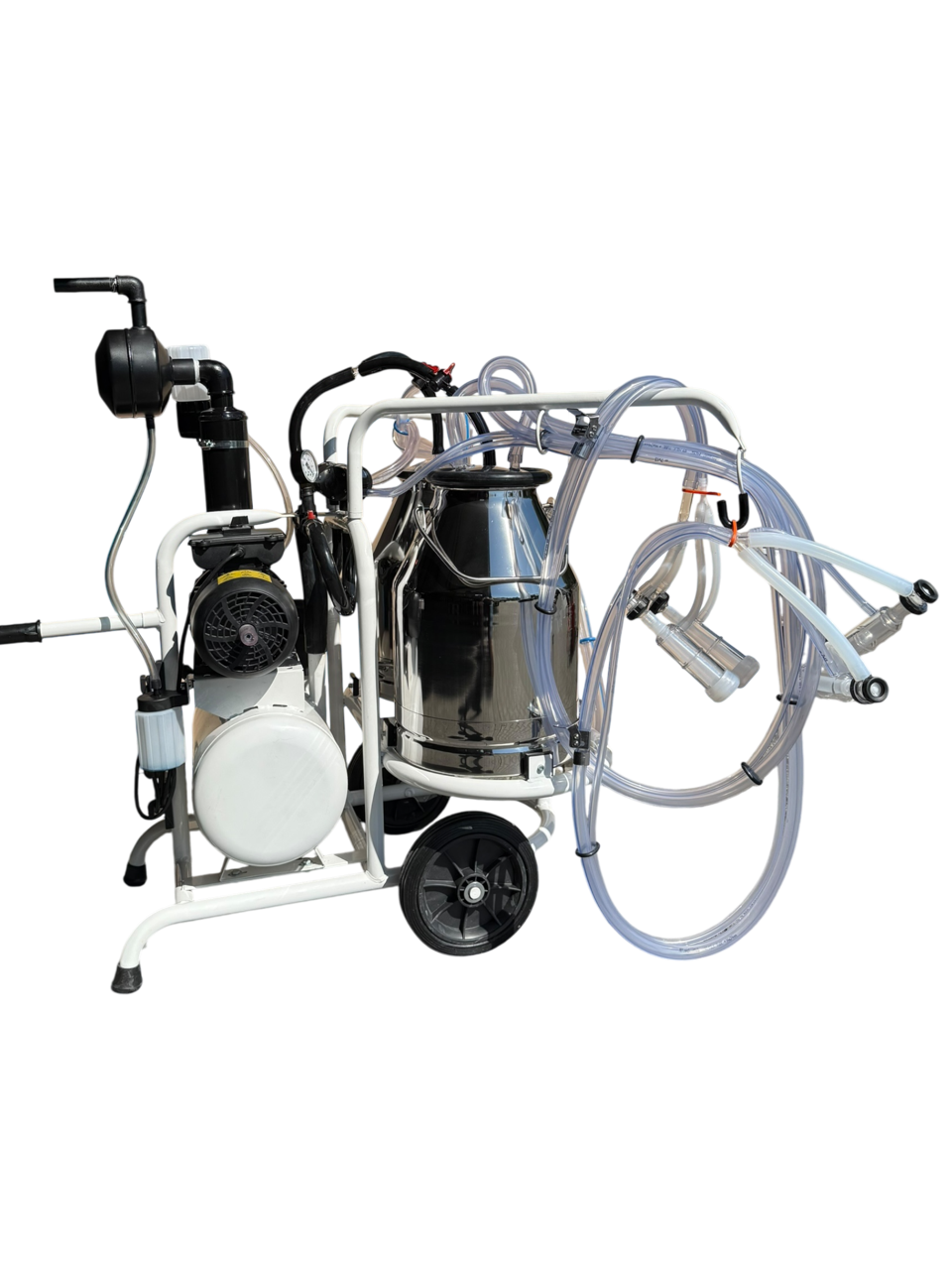 Doppelter Minimilker mit Vakuumtank,  geölter Vakuumpumpe ,kompl. mit 2 x 30 Liter Edelstahl Eimer und 4 x BM Ziege Classic