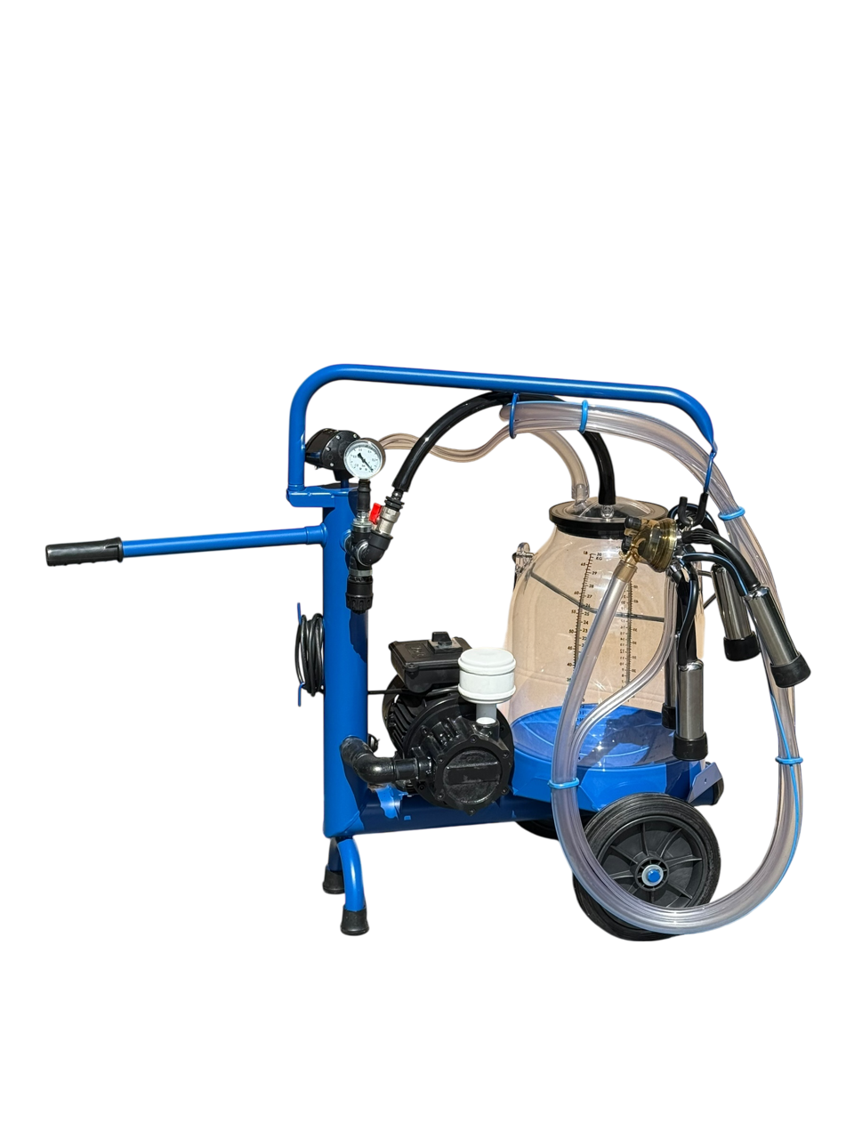 Minimilker ohne Vakuumtank, Blue Edition, passend für DeLaval und Fullwood, blaues Gestell mit blauen Kunststoff Eimer 