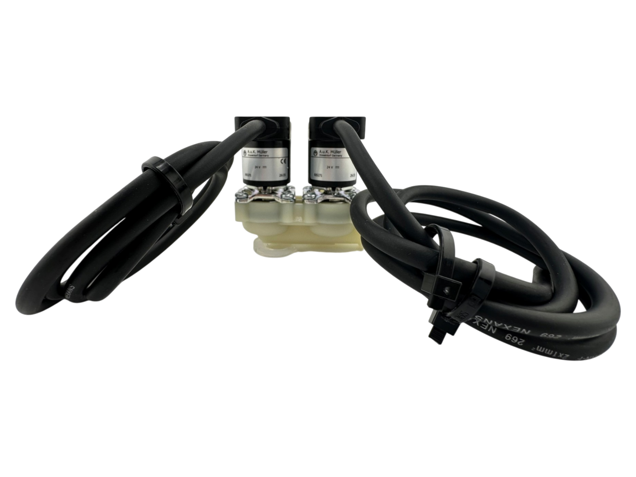 Doppelmischventil, 24V, 2 x ¾" Anschlussgewinde, 1 x Ø 13,5mm Stutzen seitlich, mit Anschlusskabel