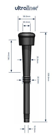 Zitzengummi 381993, Loch Ø 26,5 mm,Anschluss Ø 10 mm, Länge 309 mm