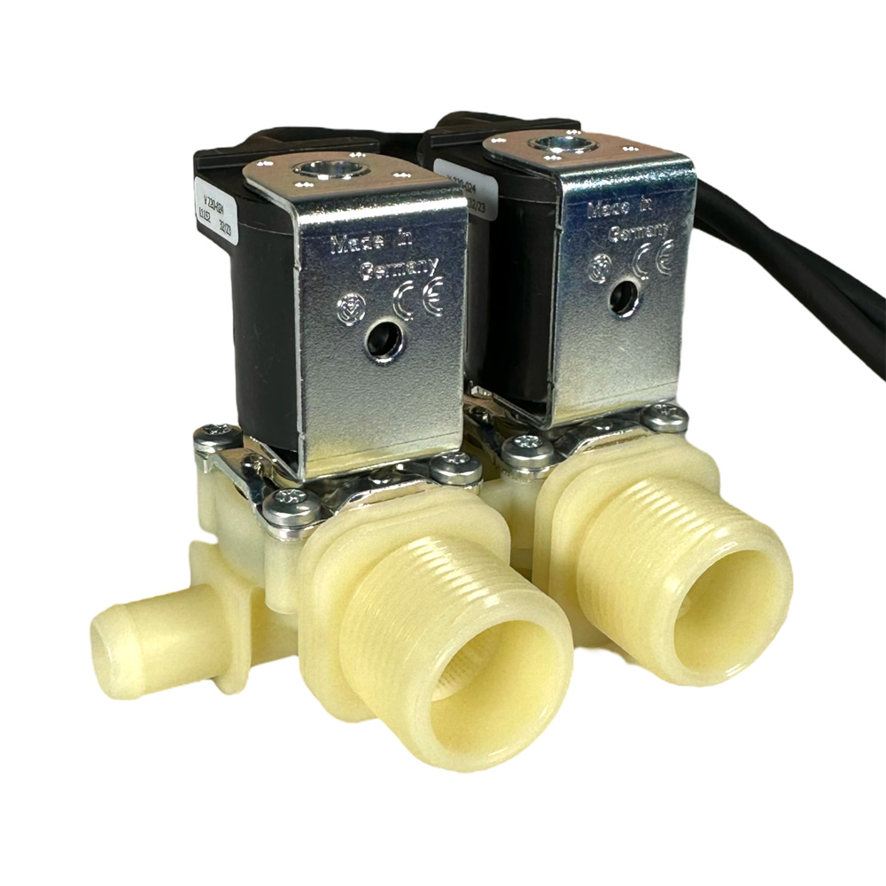 Doppelmischventil, 24V, 2 x ¾" Anschlussgewinde, 1 x Ø 13,5mm Stutzen seitlich, mit Anschlusskabel