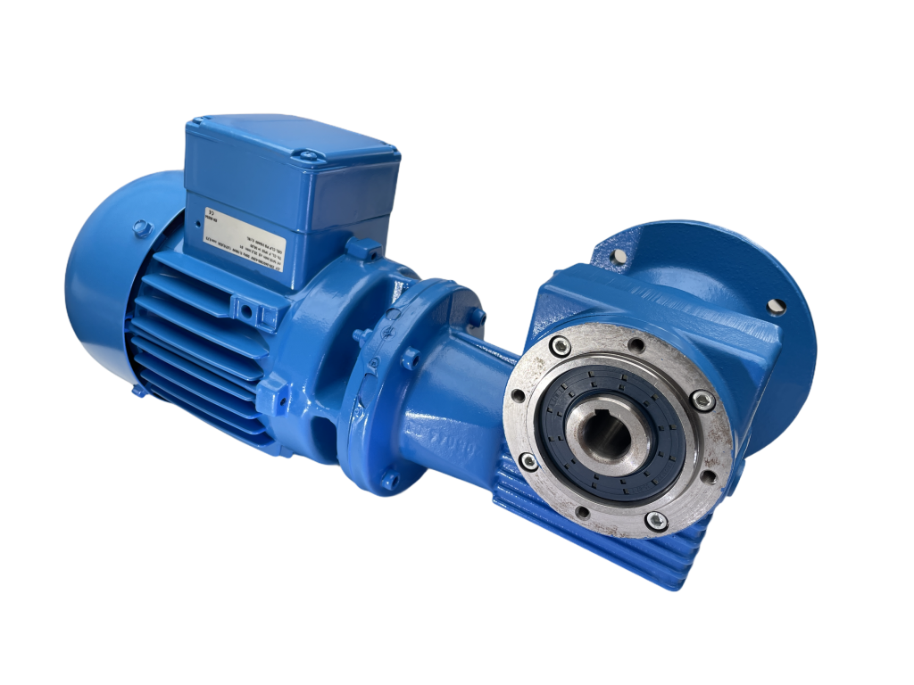 Rührwerksgetriebe Himmelwerk, Modell DeLaval HCA rechtwinklig, 230/400V, hellblau, Welle Ø 19mm, Keil 6mm