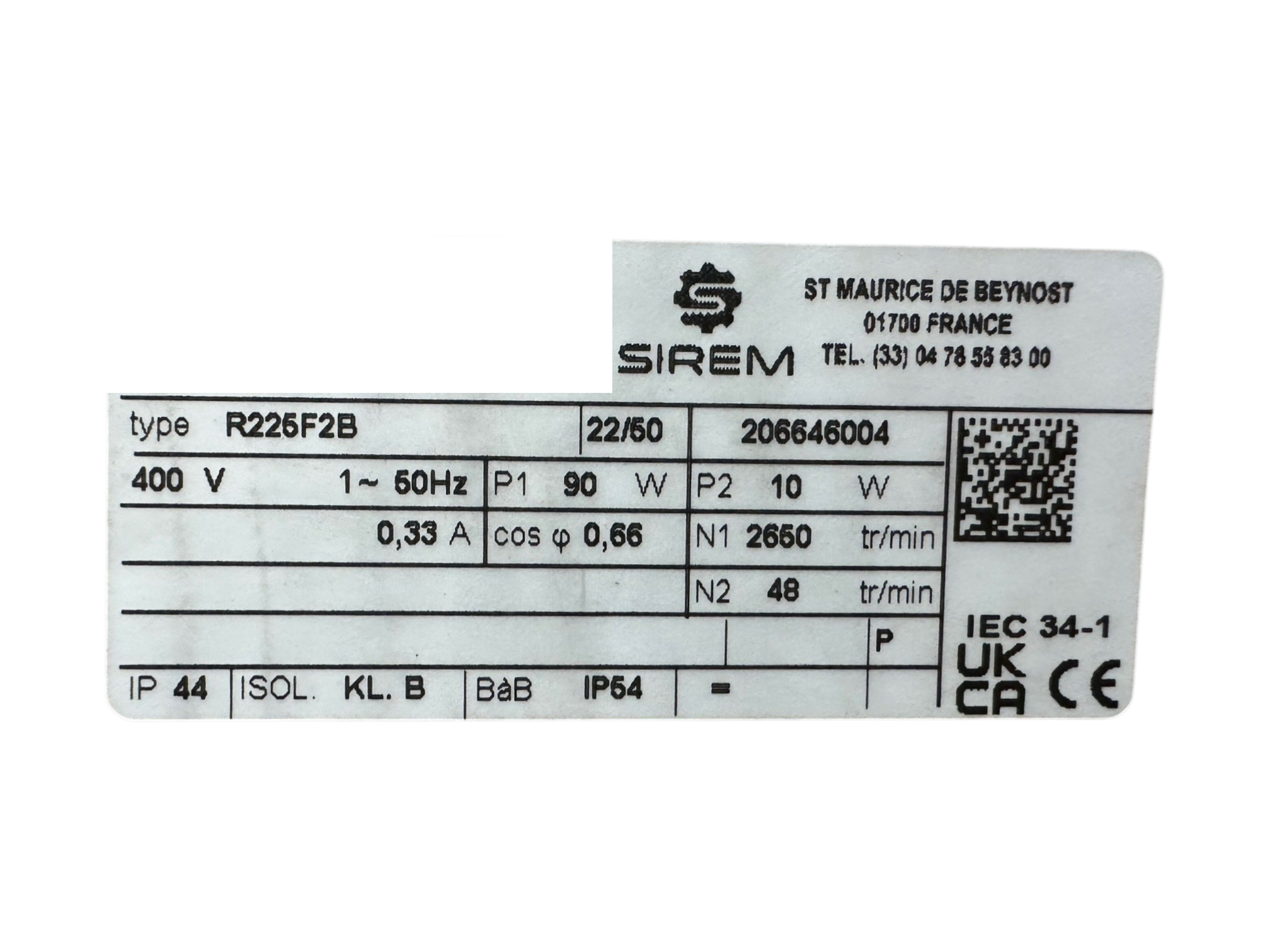 Rührwerksmotor R225F2B, 400 V, 400 V, 48 U/Min. ,Welle Ø 14 mm Länge 25 mm , davon 15 mm mit M 14 Gewinde