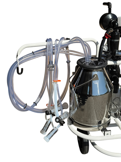 Doppelter Minimilker mit Vakuumtank,  geölter Vakuumpumpe ,kompl. mit 2 x 30 Liter Edelstahl Eimer und 4 x BM Ziege Classic