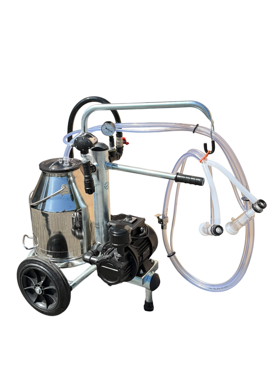 Minimilker Modell Black-Basic, 30 Liter Edelstahl Eimer mit Deckel, Vakuumpumpe 220 V, 200 L/min Schafmelkzeug Black Milk, Pulsator 50/50, komplett