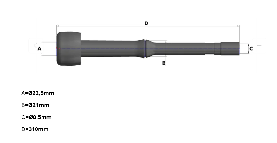 Zigu passend Dairymaster 916 S, Loch 22,5 mm, Anschluss 8,5 mm, Länge 310 mm