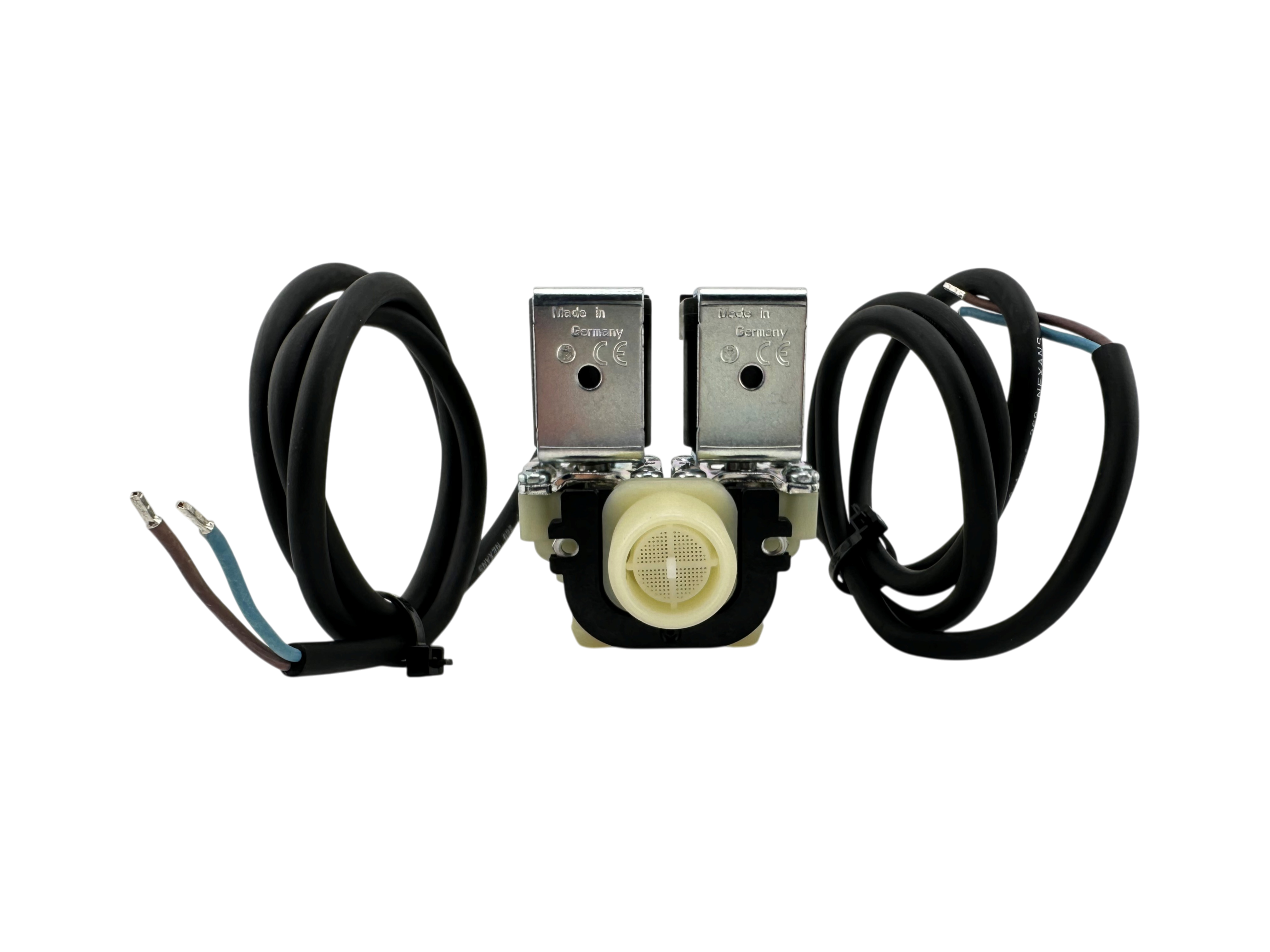 Zweifach Magnetventil, winklig(90°), 230V, ¾" Anschluss, Ø 13,5mm Stutzen, Spulen mit Kabel